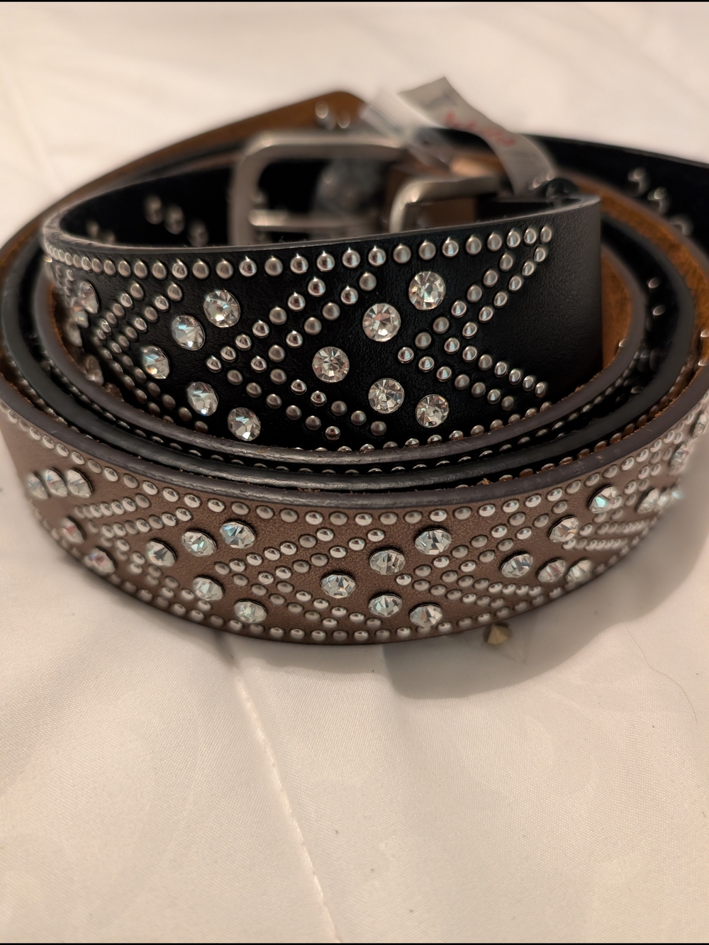 Rhinestone Studded Leather Belts - Black and Brown